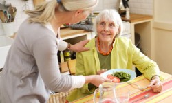 Elderly woman with carer